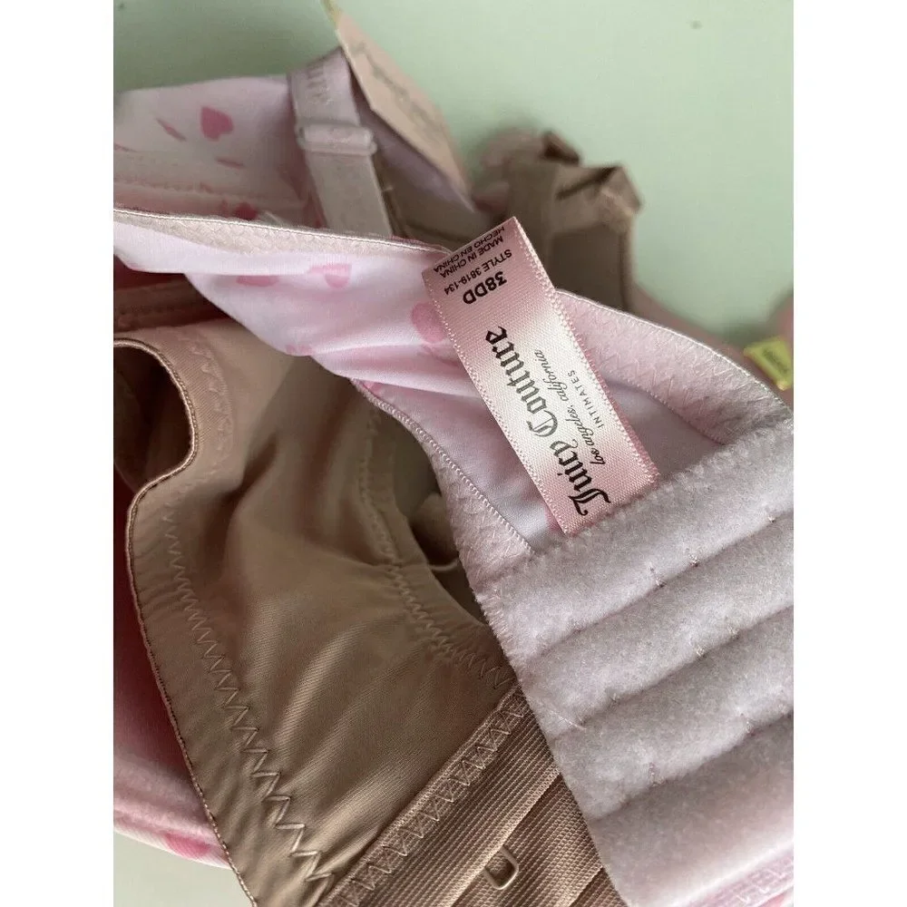 2 Pack Juicy Couture Bra Show Me Off JC3819 Hearts Valentine’s Pink Nude Sz 38DD